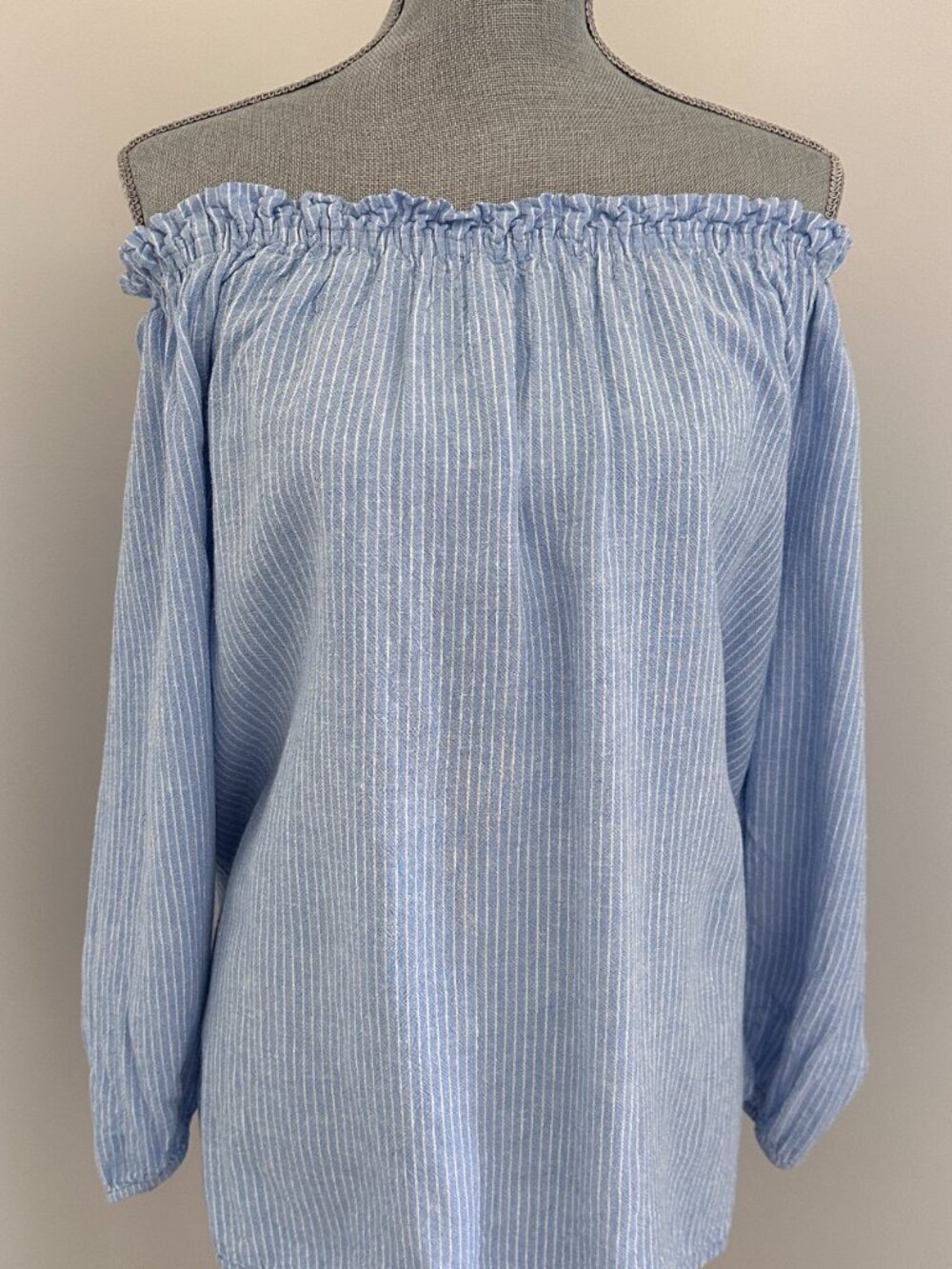 Women's Linen Blend Off The Shoulder Summer Blouse/Top sz XL - Blue